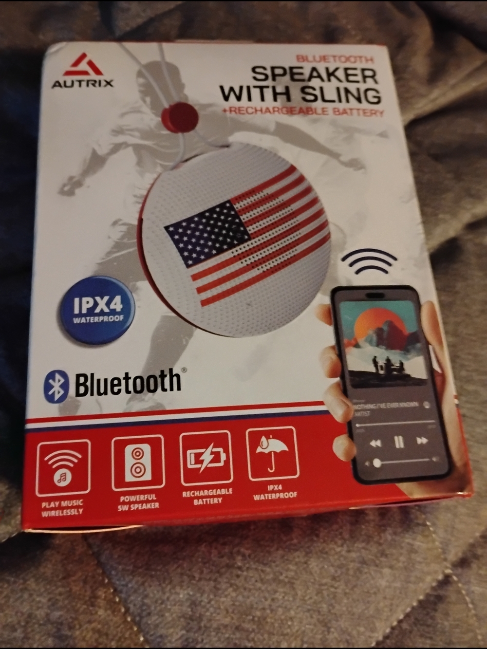 Autrix Bluetooth Speaker with Sling - White with American Flag